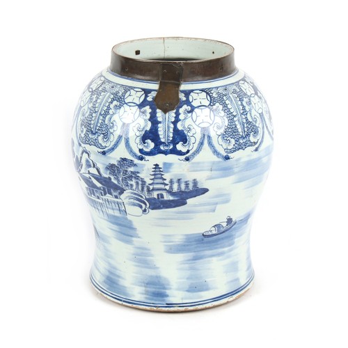 40A - Property of a lady - a large Chinese blue & white porcelain baluster temple jar, 17th / 18th century... 