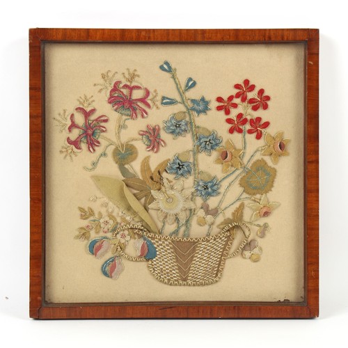 327 - Property of a gentleman - a 19th century felt work picture depicting a basket of flowers, in glazed ... 