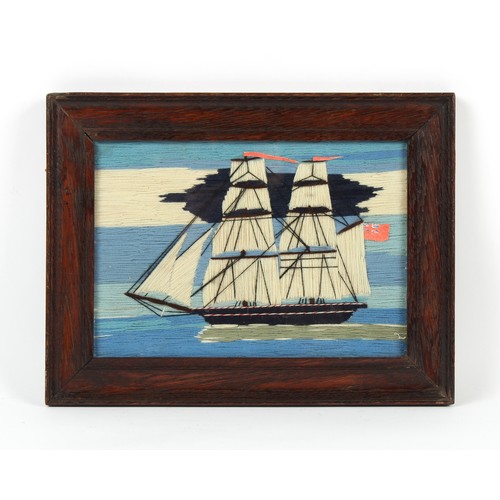 339 - Property of a gentleman - a 19th century woolwork picture depicting a two masted sailing ship flying... 