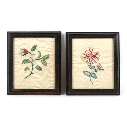 340 - Property of a gentleman - a pair of 19th century silkwork pictures depicting single stem flowers, in... 