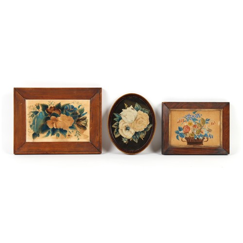 347 - Property of a gentleman - a group of three 19th century painted velvet pictures, in glazed frames, t... 