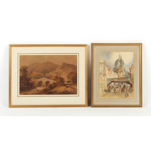 296 - Property of a deceased estate - English school, 19th century - LANDSCAPE WITH FIGURE ON HORSEBACK AN... 