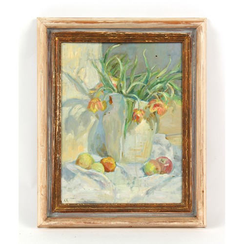 305 - Property of a deceased estate - AA (late 20th century) - STILL LIFE OF TULIPS IN A VASE AND APPLES -... 