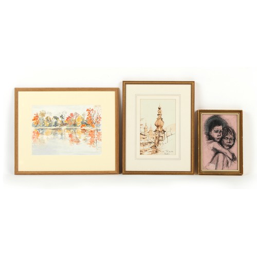 461 - Property of a deceased estate - three assorted framed & glazed pictures comprising a watercolour dep... 