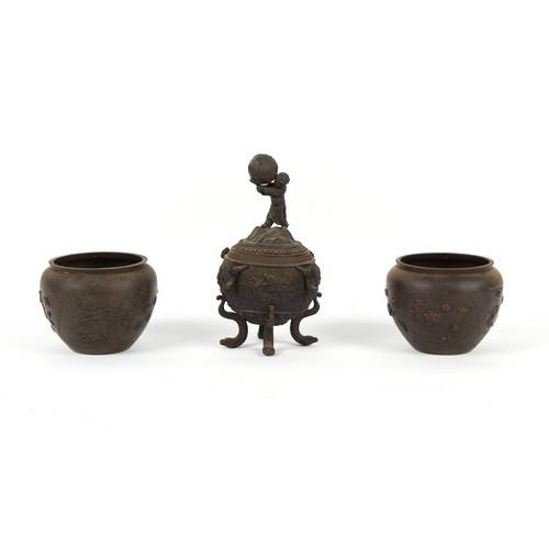 228 - Property of a lady - a late 19th / early 20th century Japanese bronze koro, 11.8ins. (30cms.) high; ... 