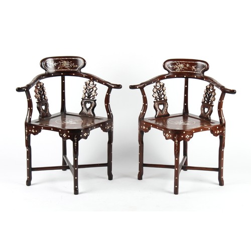 181 - A pair of Chinese mother-of-pearl inlaid corner chairs (2).