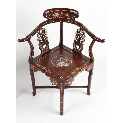 181 - A pair of Chinese mother-of-pearl inlaid corner chairs (2).