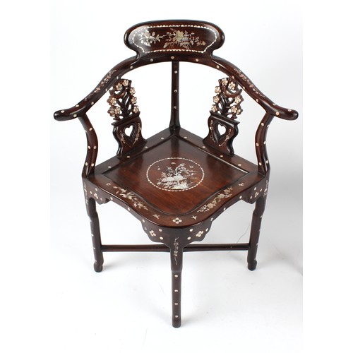 181 - A pair of Chinese mother-of-pearl inlaid corner chairs (2).