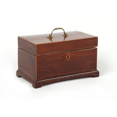 439 - Property of a lady - a George III mahogany & strung tea caddy, 9.5ins. (24cms.) wide (overall).