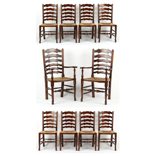 512 - Property of a gentleman - a set of ten reproduction oak & rush seated country dining chairs (10).