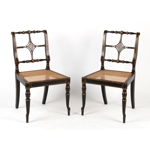 393 - Property of a gentleman - a pair of early 19th century Regency period painted side chairs with cane ... 