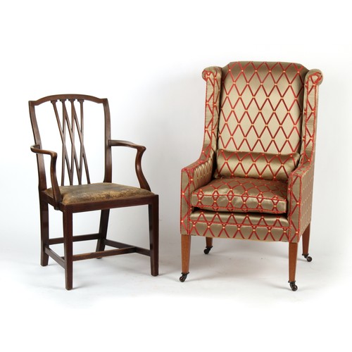 416 - Property of a gentleman - an Edwardian armchair with later upholstery; together with an Edwardian ma... 