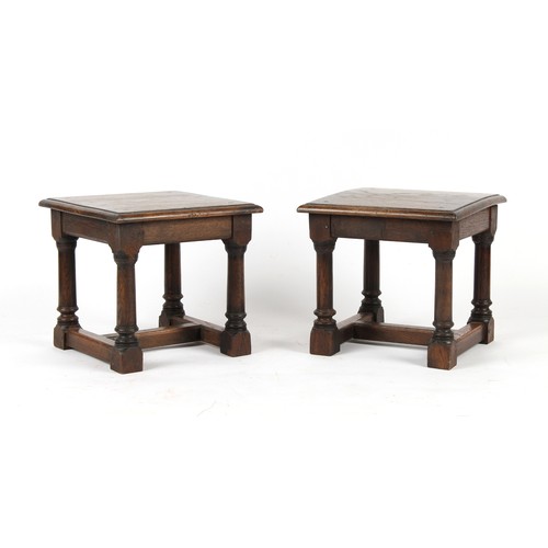 488 - Property of a gentleman - a pair of reproduction oak occasional tables, each top 15.35 by 15ins. (39... 