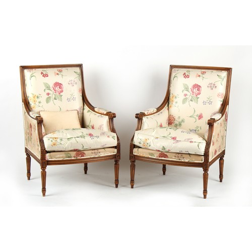 489 - Property of a gentleman - a pair of modern French Louis XVI style carved beechwood & floral upholste... 