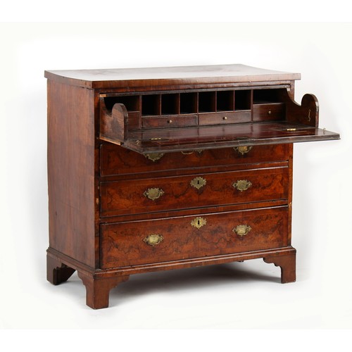 386 - Property of a deceased estate - an early 18th century figured walnut & featherbanded secretaire ches... 