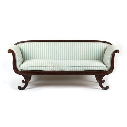 395 - Property of a gentleman - an early 19th century Regency period mahogany sofa with later pale blue st... 