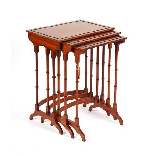 397 - Property of a deceased estate - a nest of three Edwardian satinwood, mahogany & ebony trellis strung... 