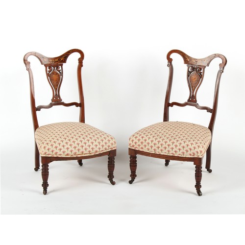 496 - Property of a deceased estate - a pair of Edwardian rosewood & marquetry inlaid nursing chairs (2).