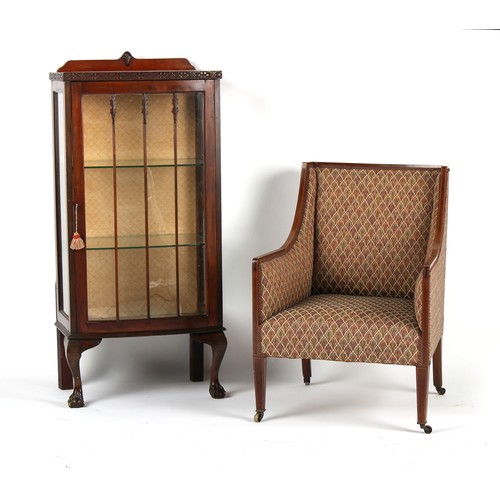 478 - Property of a lady - an Edwardian mahogany & boxwood strung armchair; together with a china display ... 