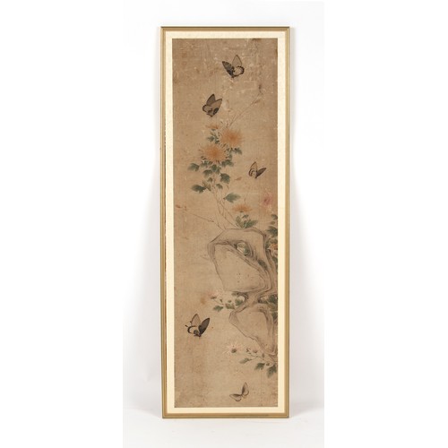 89 - Property of a gentleman - a Chinese painting on paper depicting butterflies among rocks & flowers, p... 