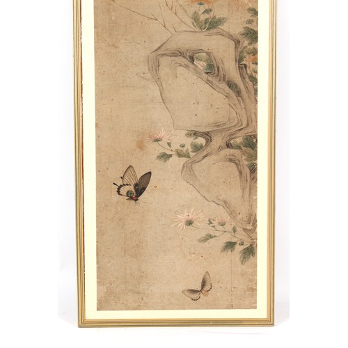 89 - Property of a gentleman - a Chinese painting on paper depicting butterflies among rocks & flowers, p... 