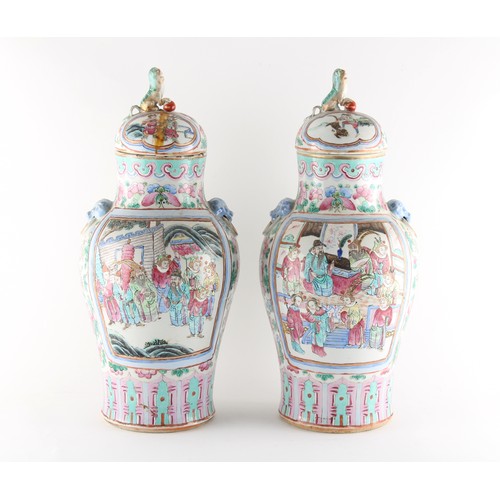 80 - Property of a lady - a pair of late 19th / early 20th century Chinese Canton famille rose vases & co... 