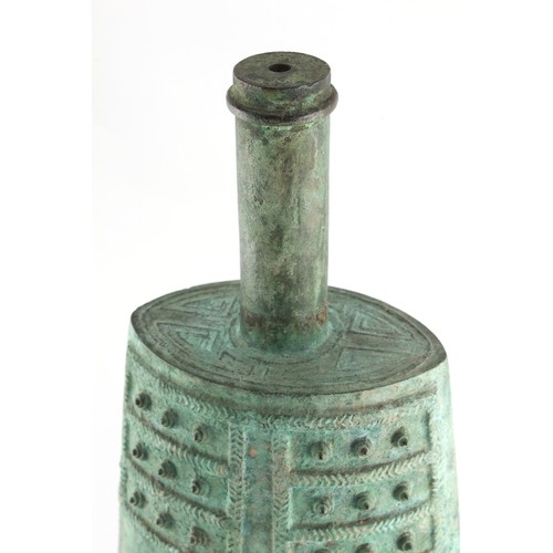 187 - Property of a lady - a large Chinese bronze archaistic temple bell, zhong, on fitted stand, the bron... 