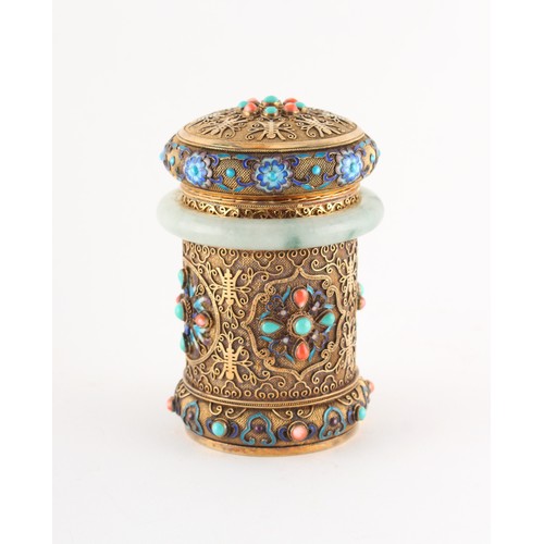 116 - Property of a deceased estate - a Chinese silver gilt & enamel jar & cover, 20th century, inset with... 