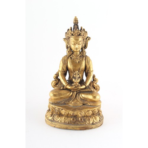 196 - Property of a gentleman - a good gilt bronze figure of Amitayus Buddha, 18th century, seated in dhya... 