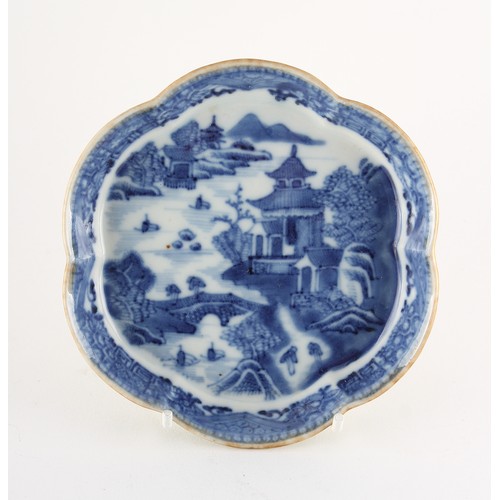 34 - An 18th century Chinese Qianlong period blue & white spoon tray, of hexalobed form, 5.2ins. (13.2cms... 