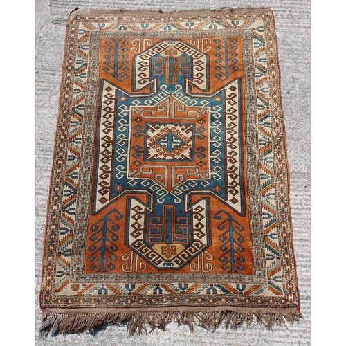 363 - Property of a gentleman - a Turkish hand knotted rug of Kazak design, 91 by 63ins. (232 by 160cms.).