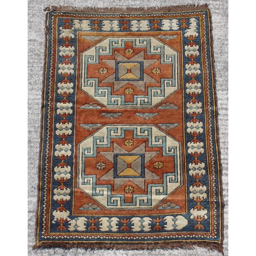 364 - Property of a gentleman - a Turkish hand knotted rug of Kazak design, 58 by 43ins. (148 by 99cms.).