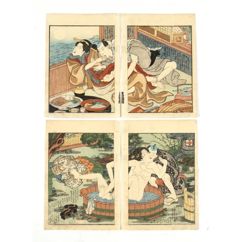 255 - A collection of Japanese woodblock prints - Utagawa school, late 19th century - Shunga scenes - two ... 