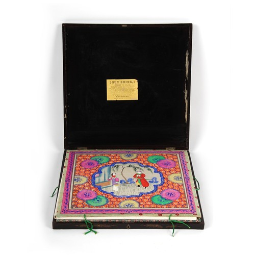 190 - Property of a gentleman - a 19th century Chinese embroidered silk shawl in original lacquer box with... 