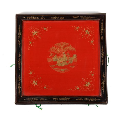 190 - Property of a gentleman - a 19th century Chinese embroidered silk shawl in original lacquer box with... 