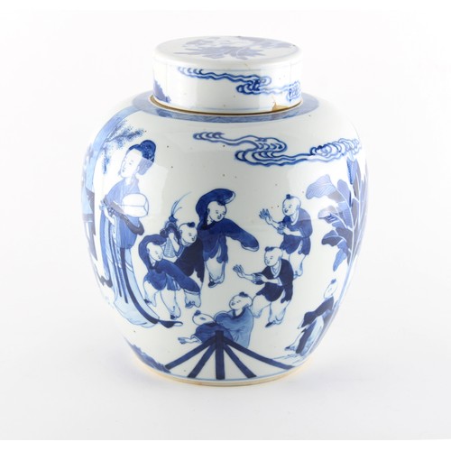 50 - Property of a lady - a 19th century Chinese blue & white ovoid ginger jar & cover, painted with ladi... 