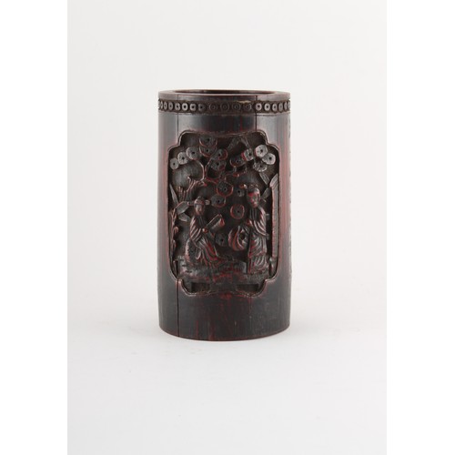 84 - Property of a lady - a Chinese bamboo brush pot, bitong, late 17th / early 18th century, with carved... 