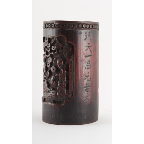 84 - Property of a lady - a Chinese bamboo brush pot, bitong, late 17th / early 18th century, with carved... 