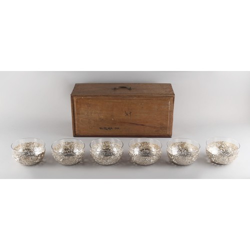 148B - Property of a gentleman - a set of six late 19th/ early 20th century Chinese silver pierced bowls de... 