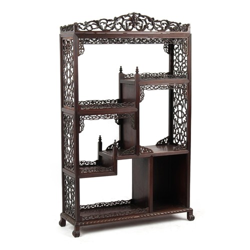 107 - A Chinese carved hongmu display cabinet, of small size, late 19th / early 20th century, 51.75ins. (1... 