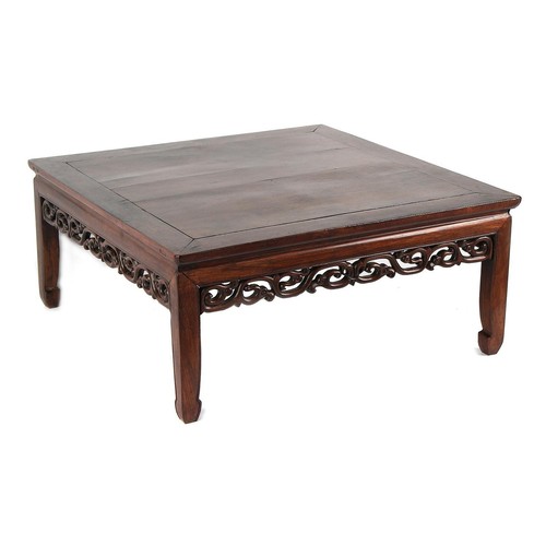 109 - A Chinese hongmu square topped kang table, late 19th / early 20th century, 36.25ins. (92cms.) square... 