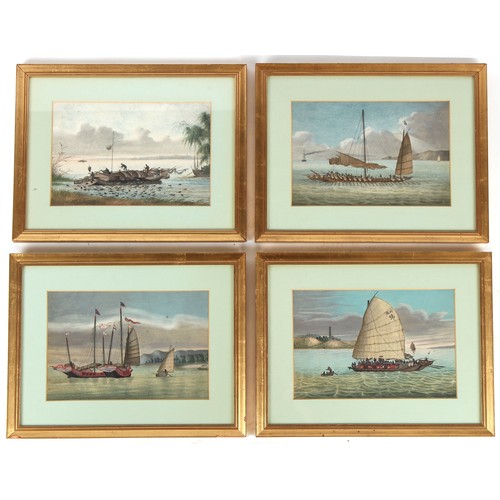 114 - Property of a deceased estate - a set of four 19th century Chinese watercolours depicting junks, sam... 