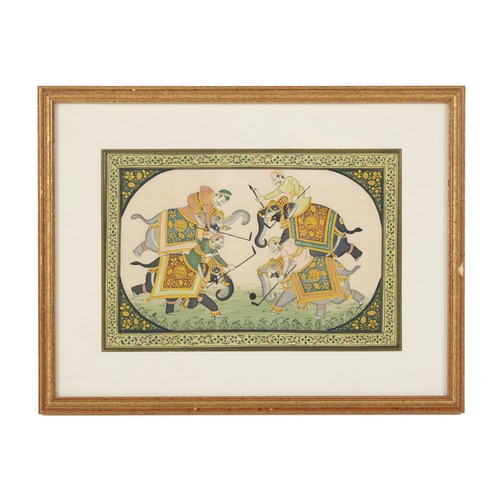 207 - Property of a lady - an Indian painting on silk depicting an elephant polo game, the painting 6.7 by... 