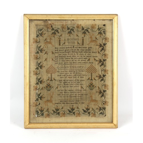 324 - Property of a lady - a 19th century verse sampler entitled 'A mother's wish' and 'Golden Treasury', ... 