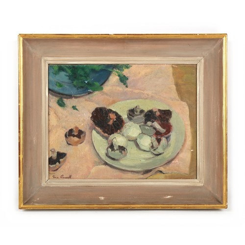 299 - Ena Russell (1906-1997) - STILL LIFE OF MUSHROOMS ON A PLATE - oil on canvas, 14 by 18ins. (35.6 by ... 