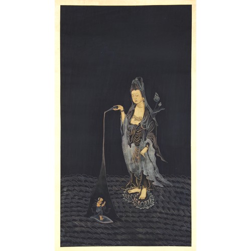 180 - Property of a gentleman - an early 20th century Chinese scroll painting depicting Guanyin, the paint... 