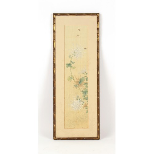 147 - A Chinese painting on silk depicting butterflies above chrysanthemums, early 20th century, the paint... 