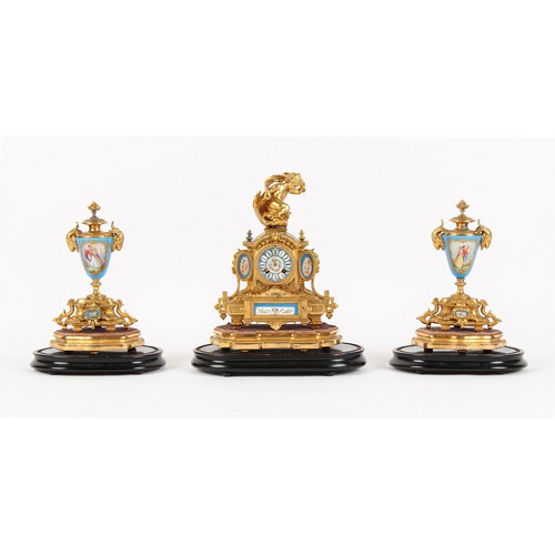 279 - Property of a deceased estate - a late 19th century French porcelain mounted gilt metal three-piece ... 