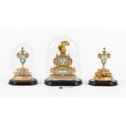 279 - Property of a deceased estate - a late 19th century French porcelain mounted gilt metal three-piece ... 