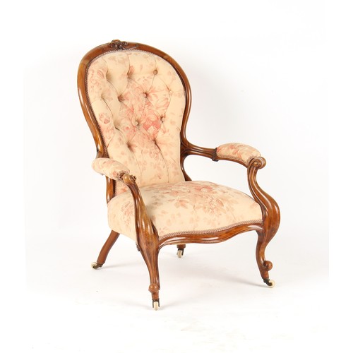 465 - Property of a deceased estate - a Victorian carved walnut & button upholstered armchair with cabriol... 